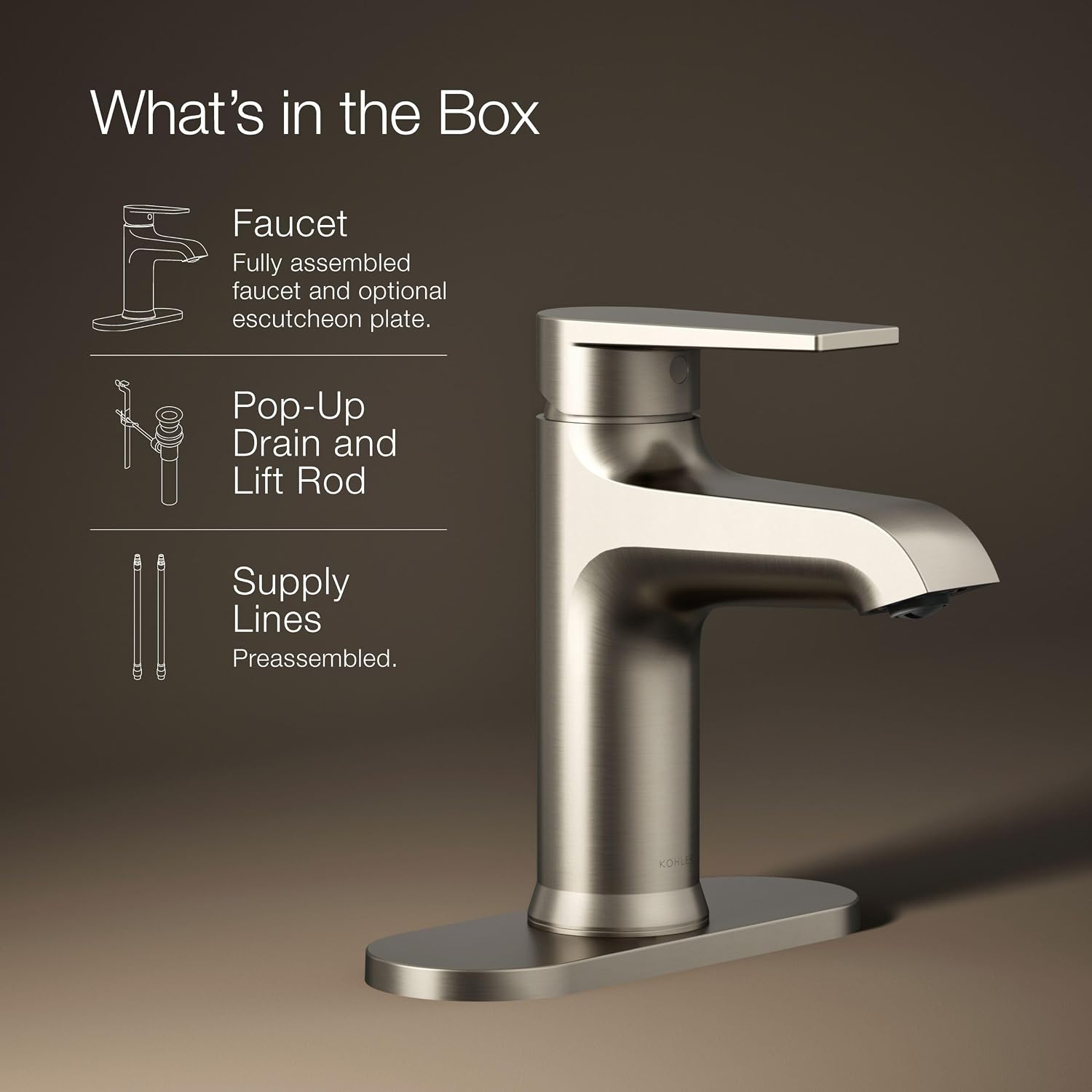 Kohler 97061-4-BN Hint® Single-Handle Bathroom Sink Faucet, 1.2 gpm, Vibrant Brushed Nickel
