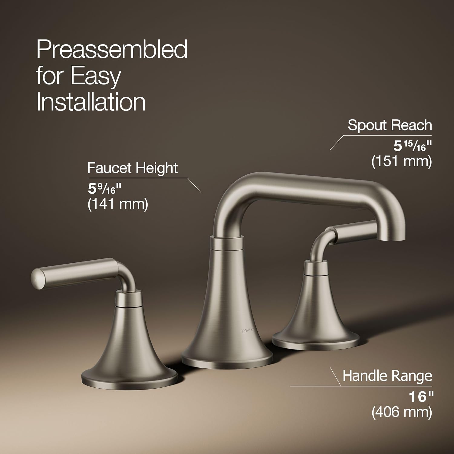 KOHLER K-27416-4-BN Tone™ Widespread Bathroom Sink Faucet, 3-Hole, Widespread Bathroom Faucets with Two Lever Handles and Clicker Drain, 1.2 GPM, Vibrant Brushed Nickel