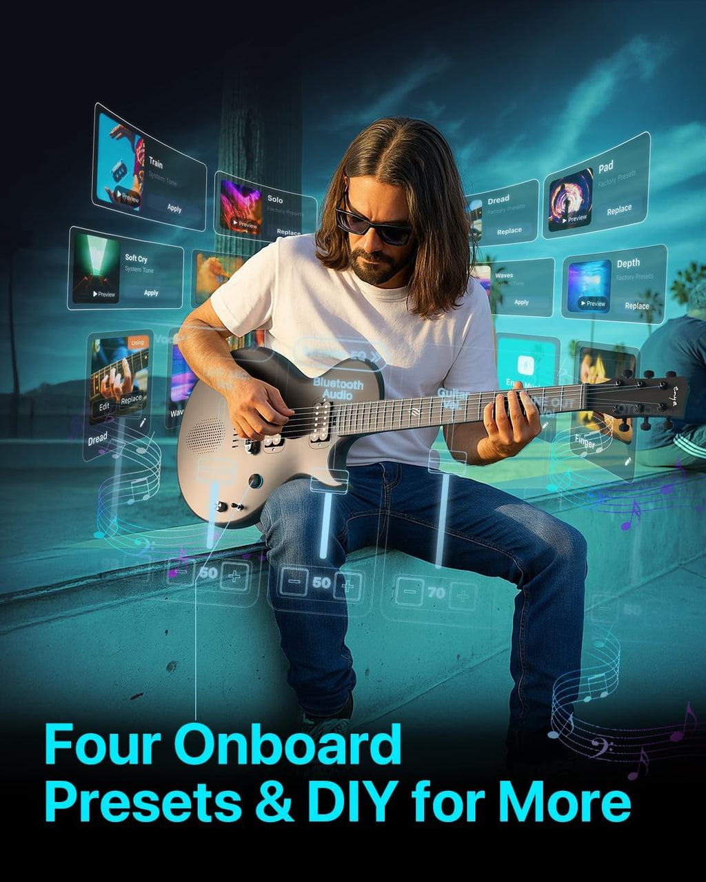 Enya Electric Guitar Nova Go Sonic Smart Electric Carbon Fiber Guitarra with 10W Wireless Speaker, Onboard Presets, All-in-One Portable Rig for Street Performers & Home Studios, 2-Year Warranty
