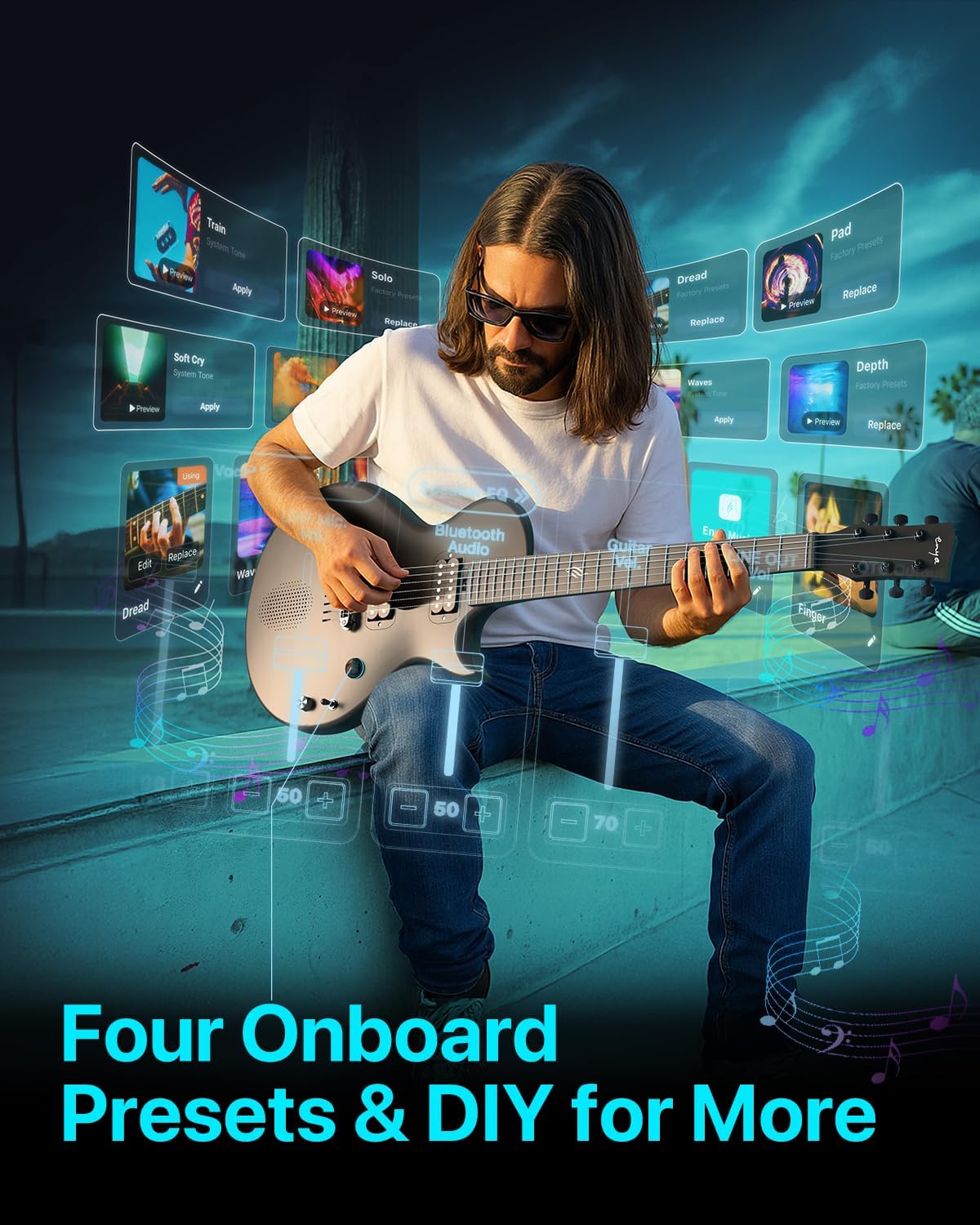 Enya Electric Guitar Nova Go Sonic Smart Electric Carbon Fiber Guitarra with 10W Wireless Speaker, Onboard Presets, All-in-One Portable Rig for Street Performers & Home Studios, 2-Year Warranty