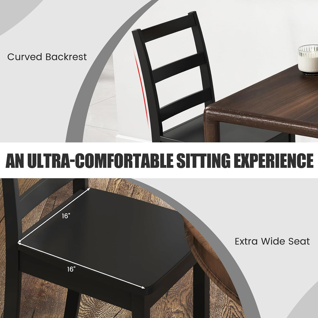 GOFLAME Dining Chairs Set of 4, Ladder Back Side Chairs with Solid Rubber Wood Legs & Non-Slip Food Pads, 4-Pack Space-Saving Armless Dining Chairs for Dining Room, Living Room, Restaurant, Black