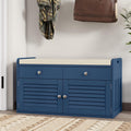 WARMHONIU Shoe Storage Bench with 2 Drawers, Entryway Bench with Cushion, Adjustable Shelves, Shoe Rack Bench with Louvered Doors for Entryway, Bedroom, Hallway, Blue