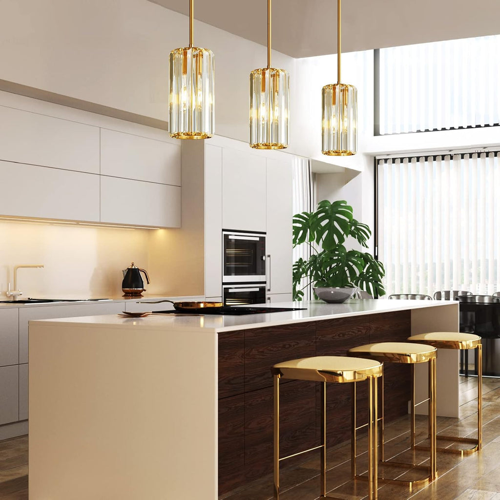 Gold Pendant Lighting Modern Pendant Light Mini Crystal Chandeliers Adjustable Pendant Light Fixture for Kitchen Island Dinning Room Corridor Bedroom(Gold 3-Pack)