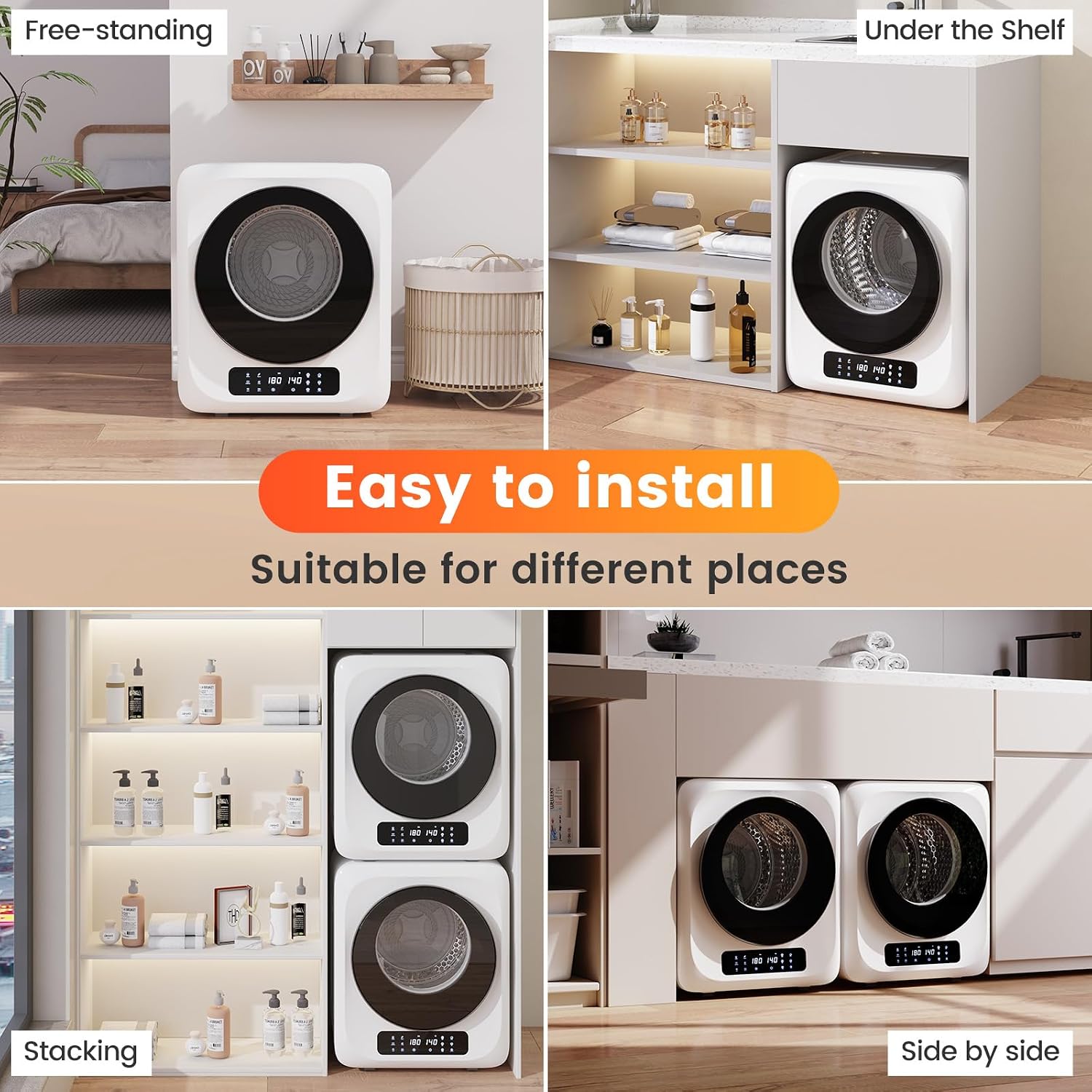 VCJ Portable Dryer for Laundry, 12lbs Clothes Dryer with 6 Drying Modes & 8H Timer, LED Display 850W Front Load Compact Electric Dryer for Apartment, RVs, Dorms