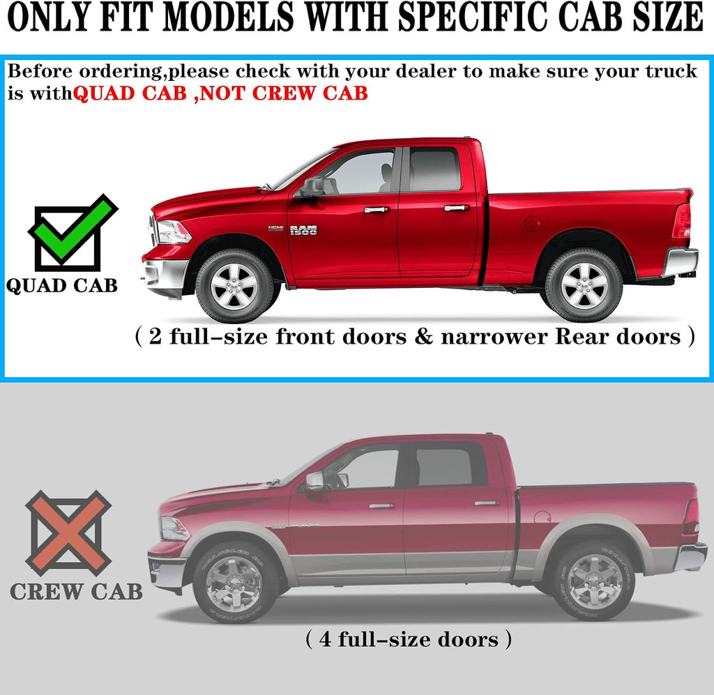 COMNOVA 6 Inch Quad Cab Running Boards Compatible with Dodge Ram 1500 Quad Cab 2009-2018(Incl. 2019+ Classic)/10-24 Ram 2500 3500, Carbon Steel Step Bars, Extended Cab Side Steps Nerf Bars.