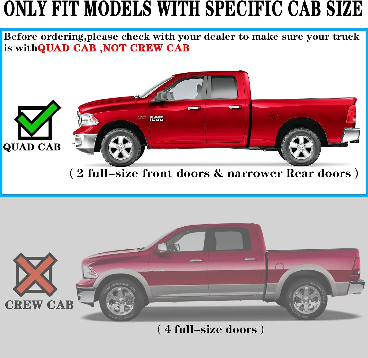 COMNOVA 6 Inch Quad Cab Running Boards Compatible with Dodge Ram 1500 Quad Cab 2009-2018(Incl. 2019+ Classic)/10-24 Ram 2500 3500, Carbon Steel Step Bars, Extended Cab Side Steps Nerf Bars.