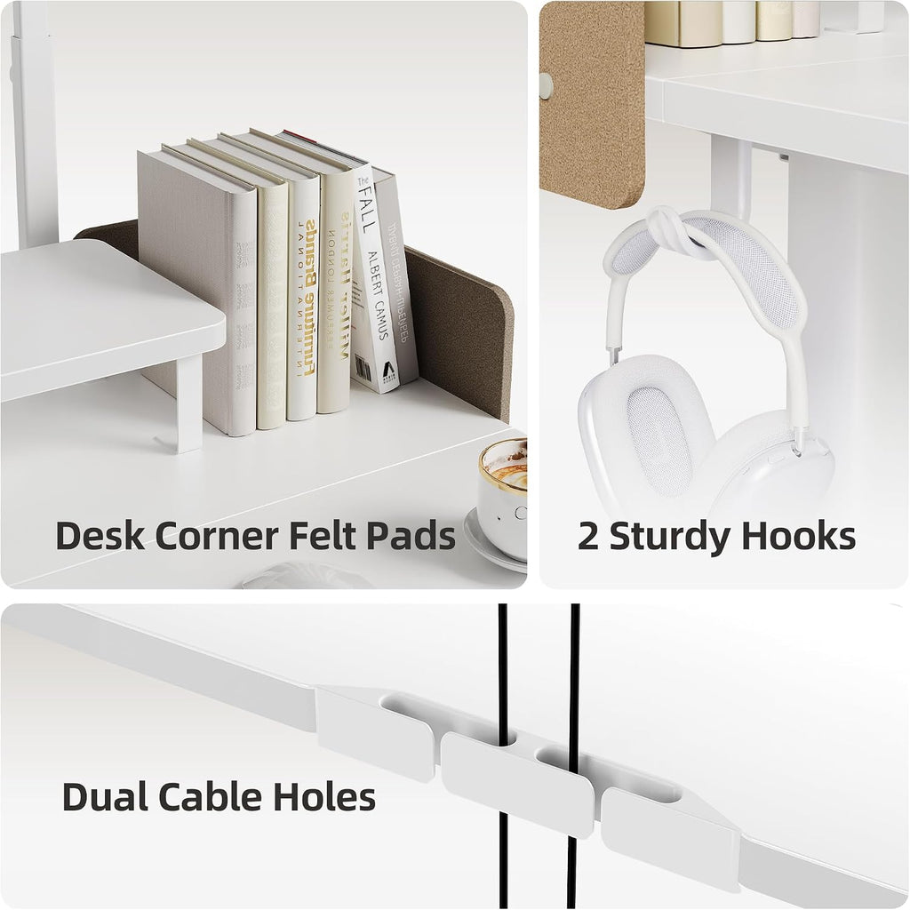 Claiks Electric Standing Desk with Monitor Stand, 55 Inches Electric Height Adjustable Desk with Removable Shelves, Stand Up Computer Desk Workstation, White