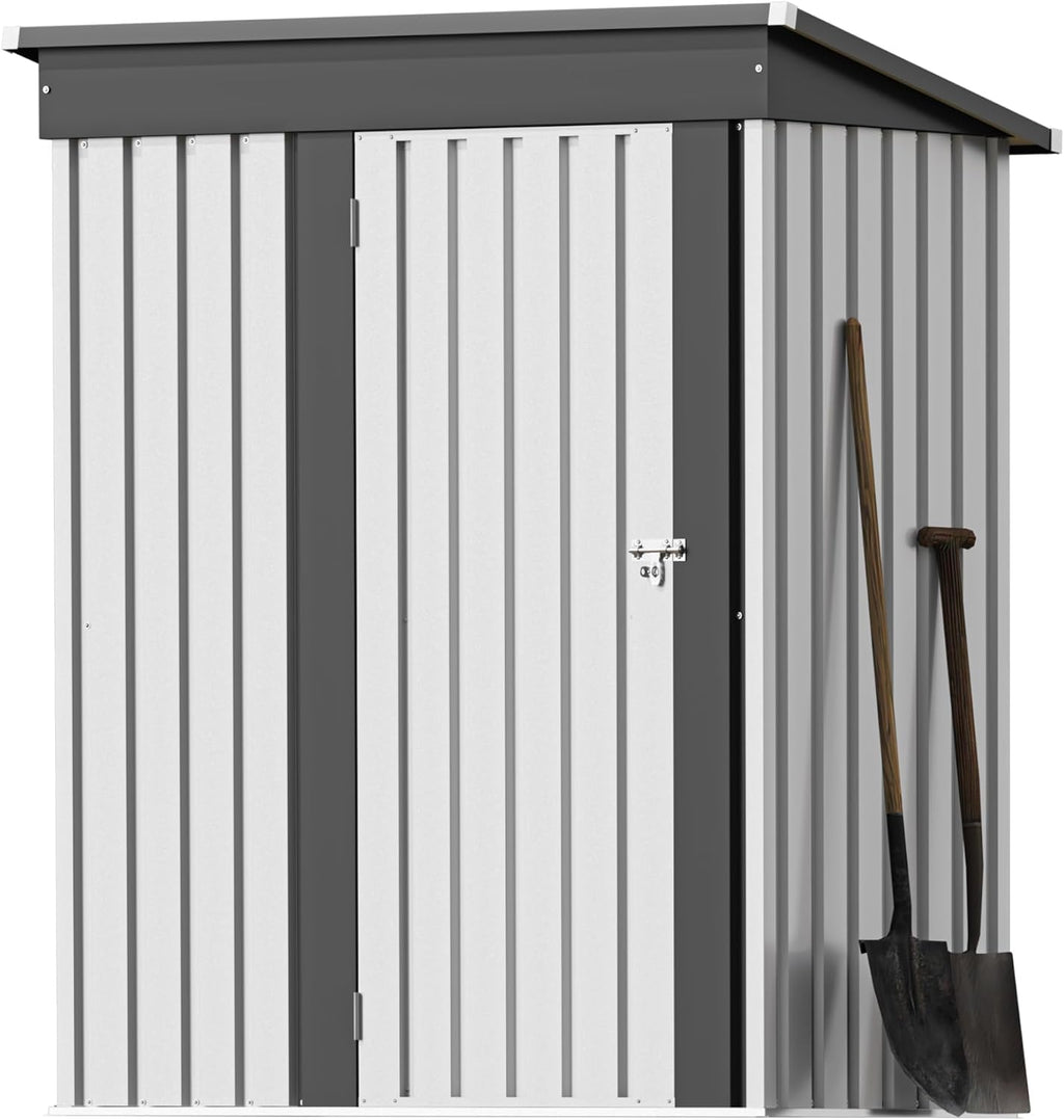 Greesum 5×3 FT Outdoor Storage Shed, Metal Storaged Sheds Without Floor, Tool Sheds with Lockable Doors and Sloping Roof for Garden, Patio, Backyard, White
