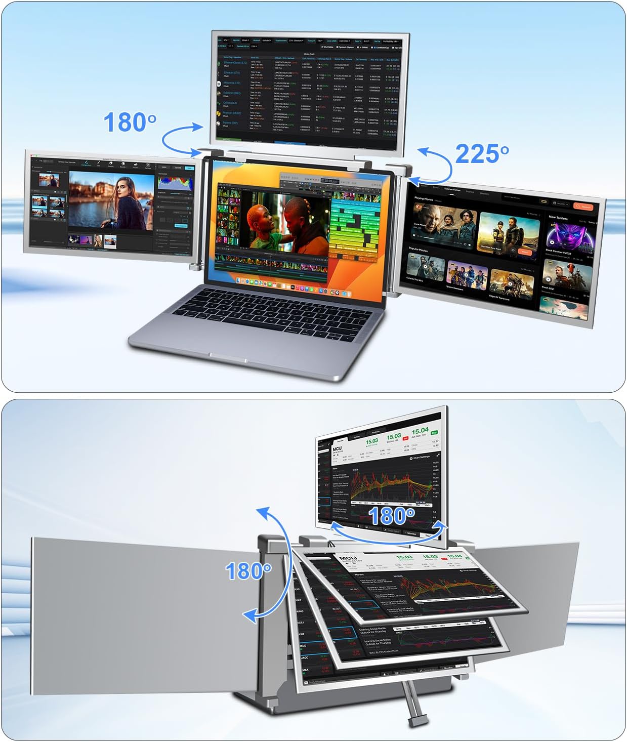 YUTOO 4 Screen Laptop Monitor Extender | One USB-C Cable for M1 M2 M3 | 14' 1080P FHD IPS 4 Screen Monitor for Laptops 13.6~17.3 inch | Quad Screen Extender Display for MacBook/Windows/Switch/PS5