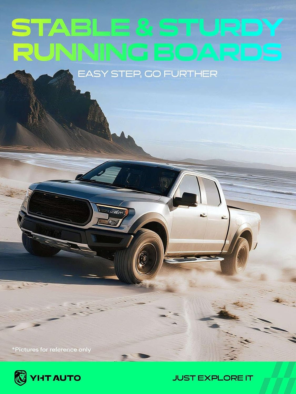 YHTAUTO 6.5 Inch Running Boards Fit for Ford Ranger 2019-2023 (Extended Cab/Super Cab) Carbon Steel Black Powder, Truck Cab Side Step Rails Off-Road Exterior Accessories