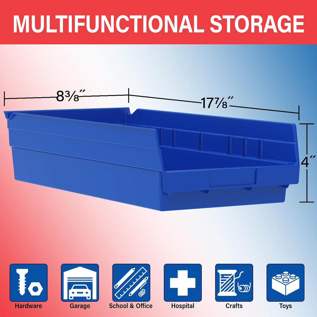 Akro-Mils 30158 Plastic Shelf Bins, Heavy Duty Storage Bins for Garage, Closet, and Drawer Organization, 18-Inch x 8-Inch x 4-Inch, Clear, 12-Pack