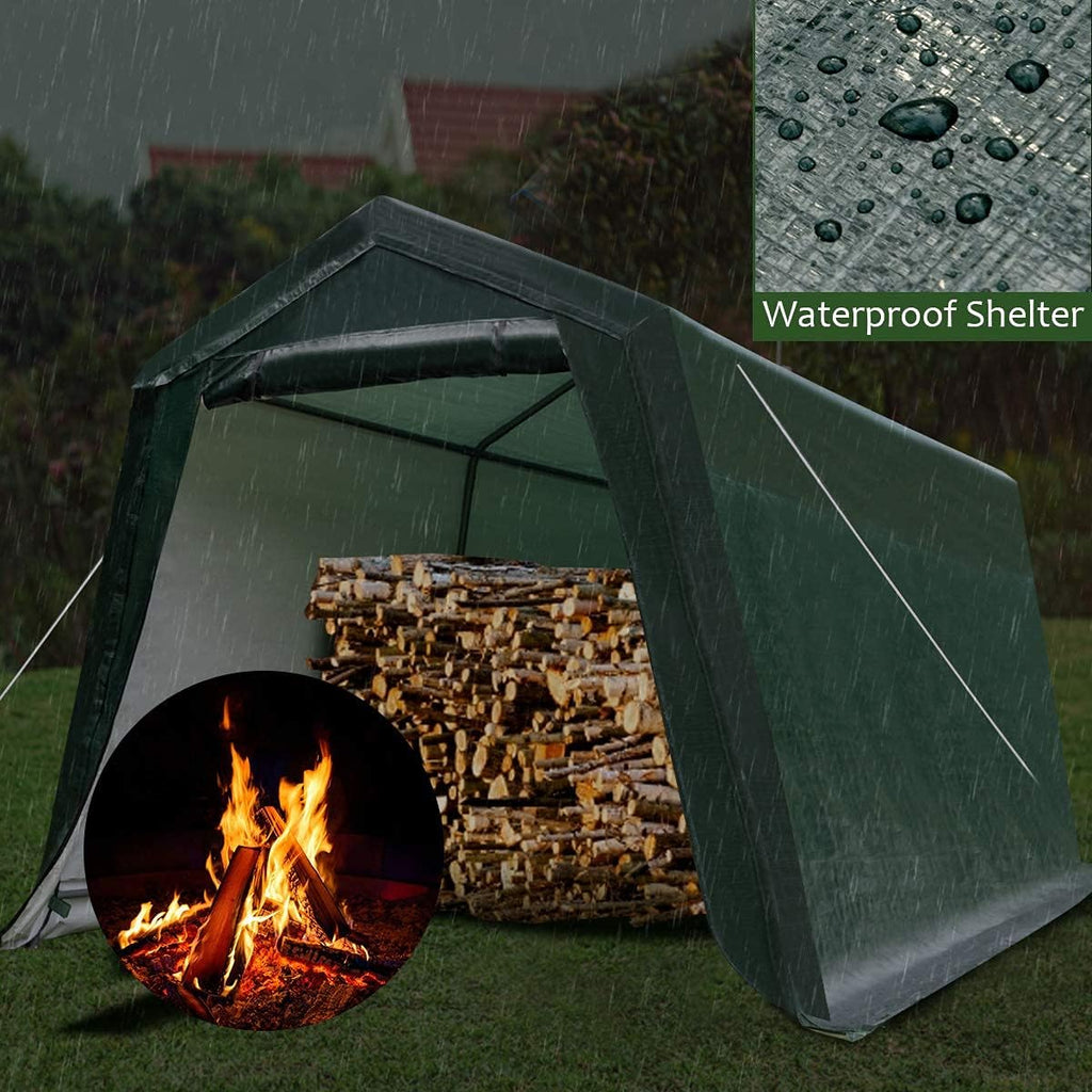Tangkula 10x10 Ft Outdoor Storage Shelter, Patio Storage Tent, Enclosed Carport Shed w/All-Steel Metal Frame and Waterproof Ripstop Cover, Outdoor Garage Tent with Sidewalls