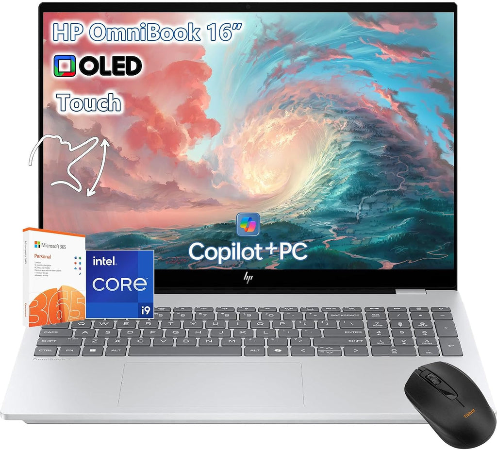 HP OmniBook 7 Touchscreen Laptop - 16inch 2K OLED 120Hz -Intel Core 9 270H Beat AMD Ryzen 9 8945H -64GB RAM -1TB SSD -Windows 11 Pro Office 365 - Business Computadora Portátil PC AI Copilot 2025