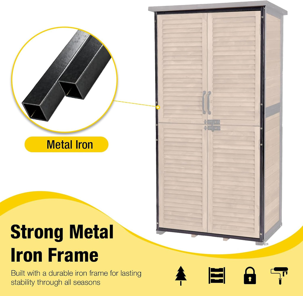 Aivituvin Storage Shed Wood with Floor, Strong Metal Frame, Adjustable Shelves, Waterproof Storage Cabinet Indoor Outdoor Garden