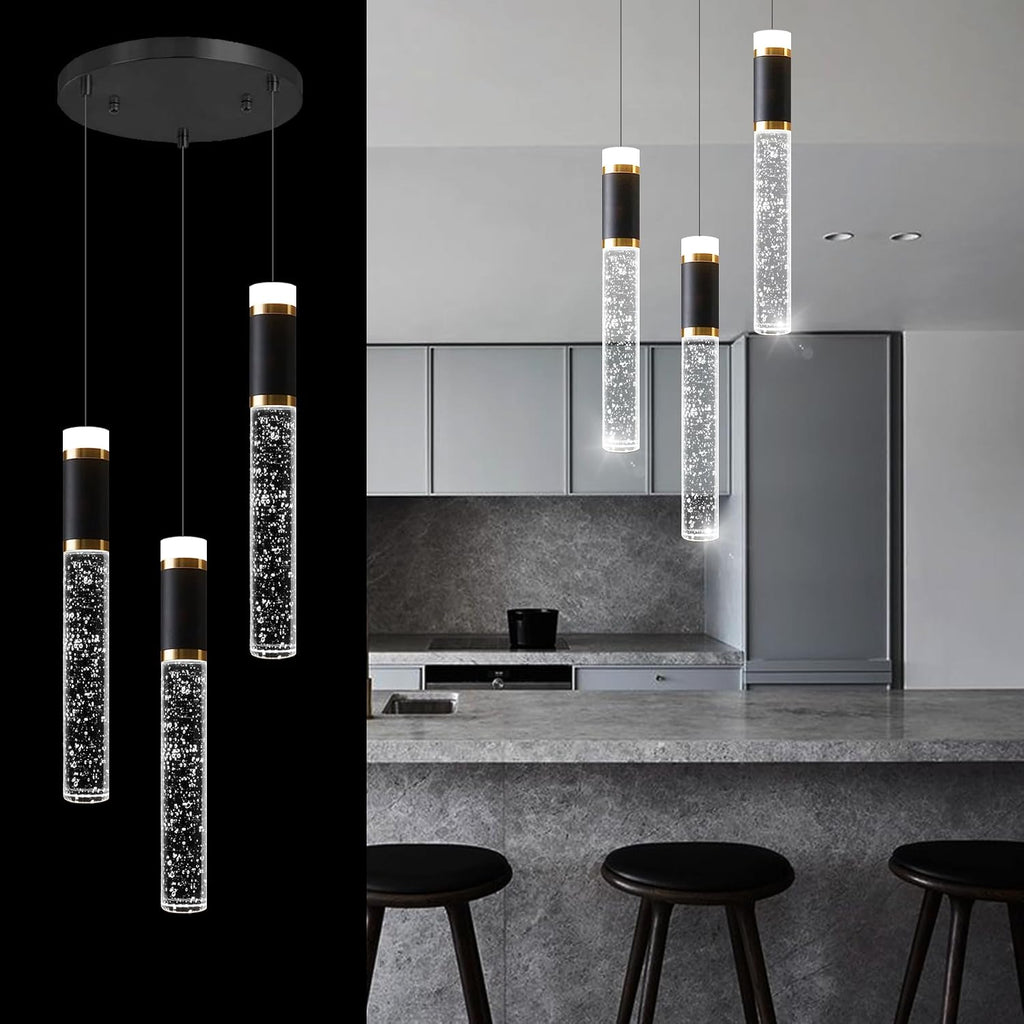 Mini Chandelier for Kitchen Island Modern Crystal Pendant Lighting LED Dining Room Hanging Lights Cylinder Drop Lights Ceiling Lighting Fixture Kitchen Sink Bedroom Bathroom 2700K 6000K