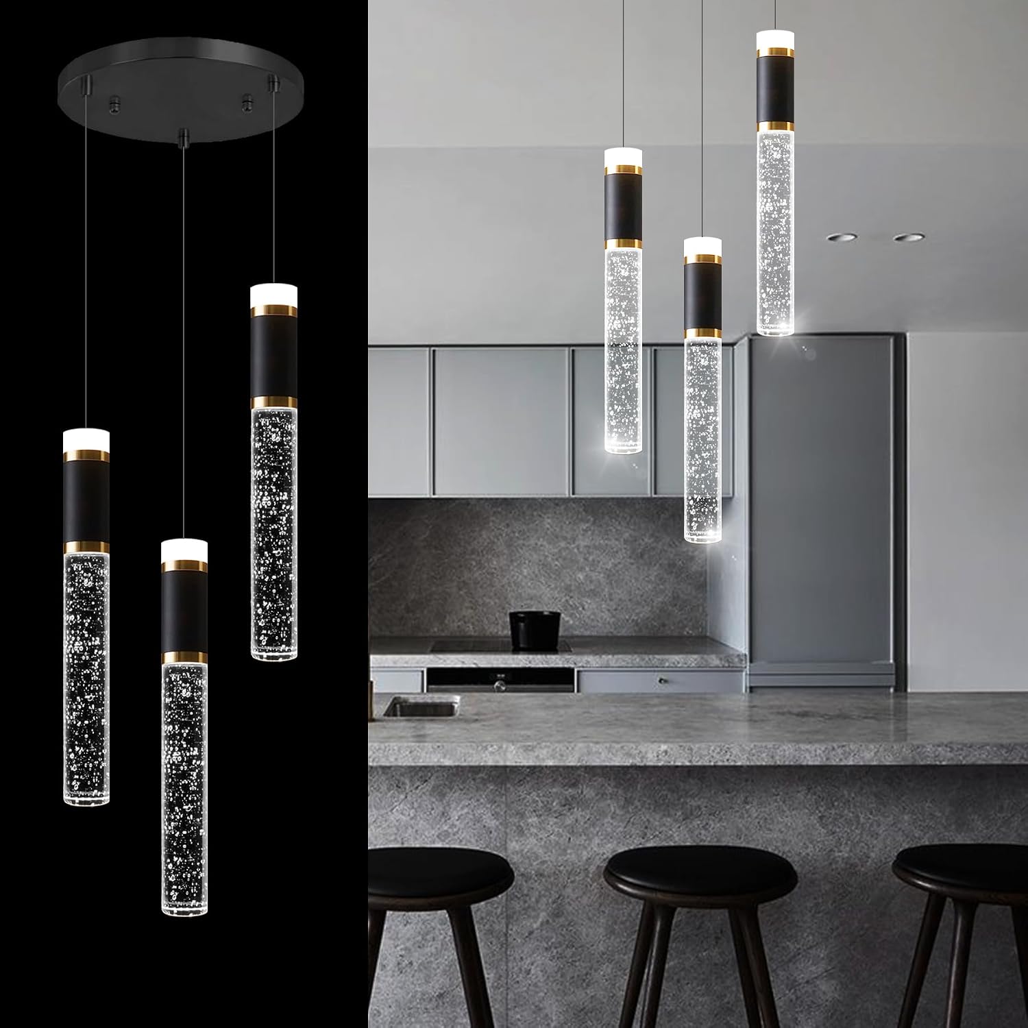 Mini Chandelier for Kitchen Island Modern Crystal Pendant Lighting LED Dining Room Hanging Lights Cylinder Drop Lights Ceiling Lighting Fixture Kitchen Sink Bedroom Bathroom 2700K 6000K
