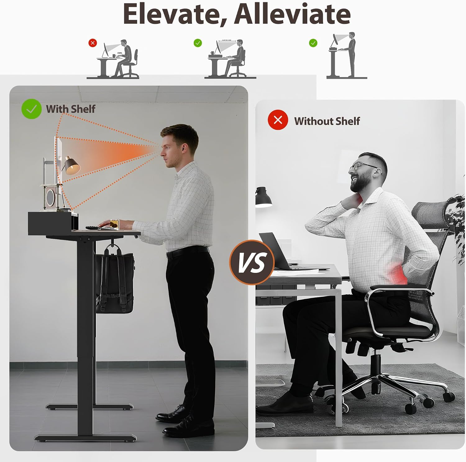 Agilestic 48 x 24 Inches Electric Standing Desk with Storage, Adjustable Height Sit and Stand Computer Table with Glass Shelf, Splice Board, Dark Walnut