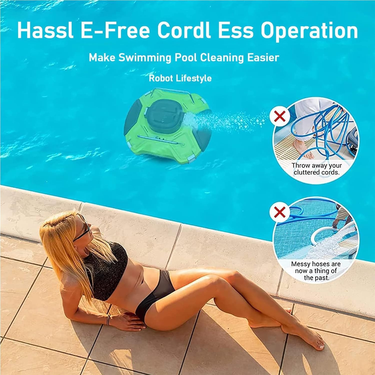 Cordless Robotic Pool Cleaner, Swimming Pool Cleaner Robot Automatic 5000mAh Intelligent Rechargeable Robotic Pool Vacuum Cleaning Electric Equipment Cordless