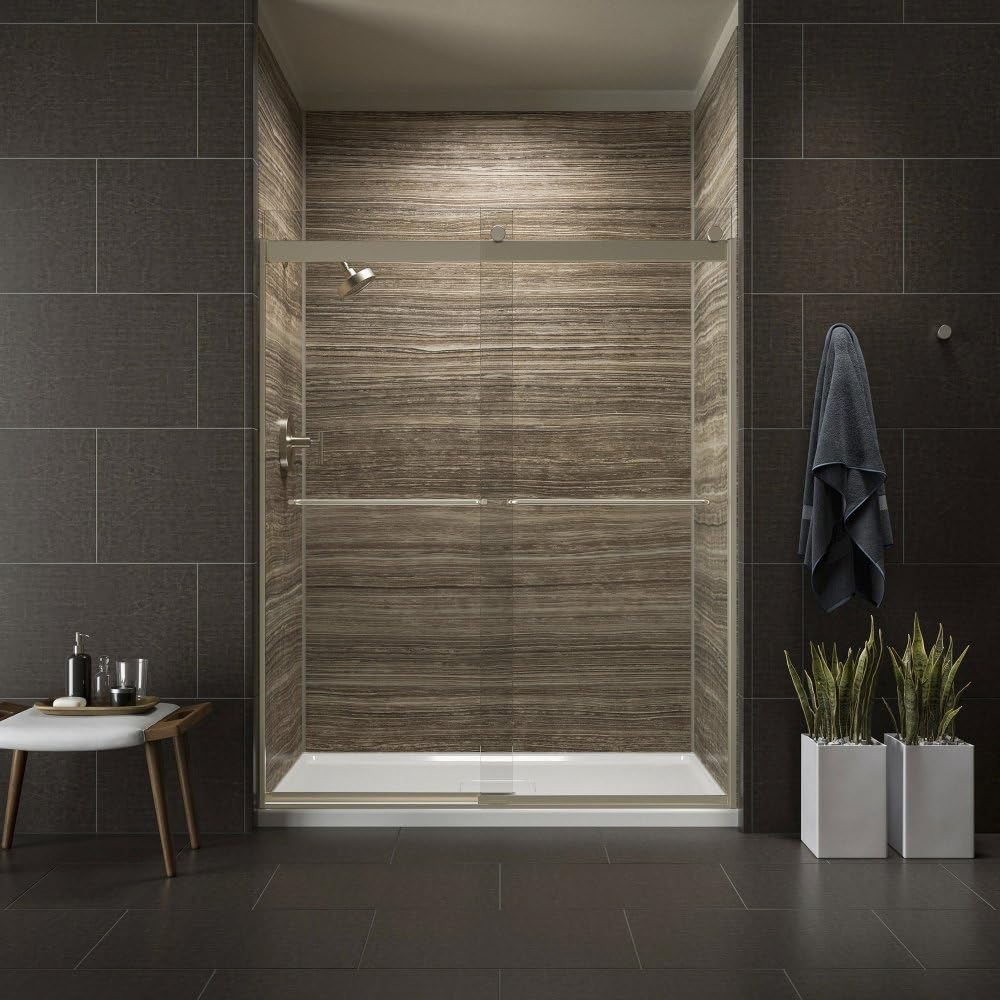 KOHLER K-706015-L-ABV Levity Bypass Shower Door with Towel Bar and 1/4-Inch Crystal Clear Glass in Anodized Brushed Bronze