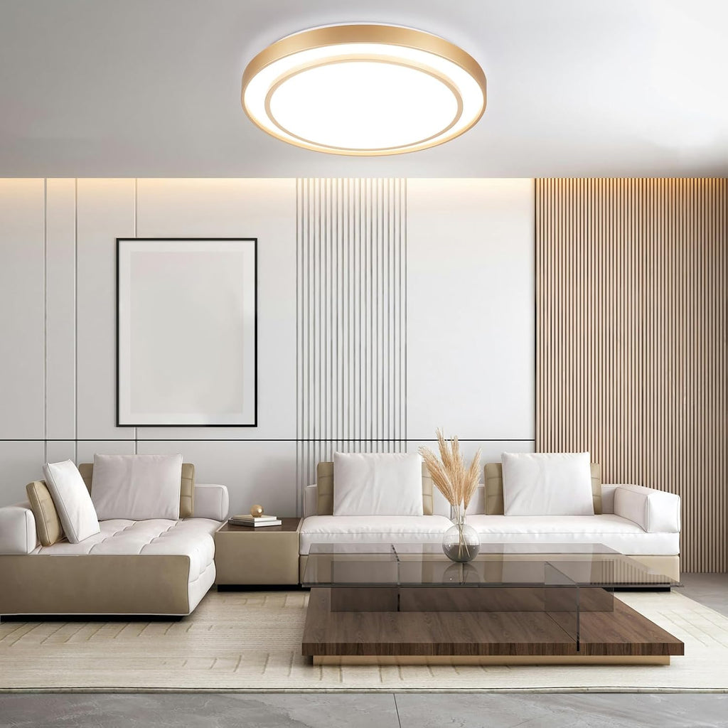 2Pack 20' LED Flush Mount Ceiling Light Fixture Gold, 36W Dimmable Light Fixture Ceiling Mount Round Overhead, Modern Close to Ceiling Light for Living Room, Foyer, Kitchen, Bedroom