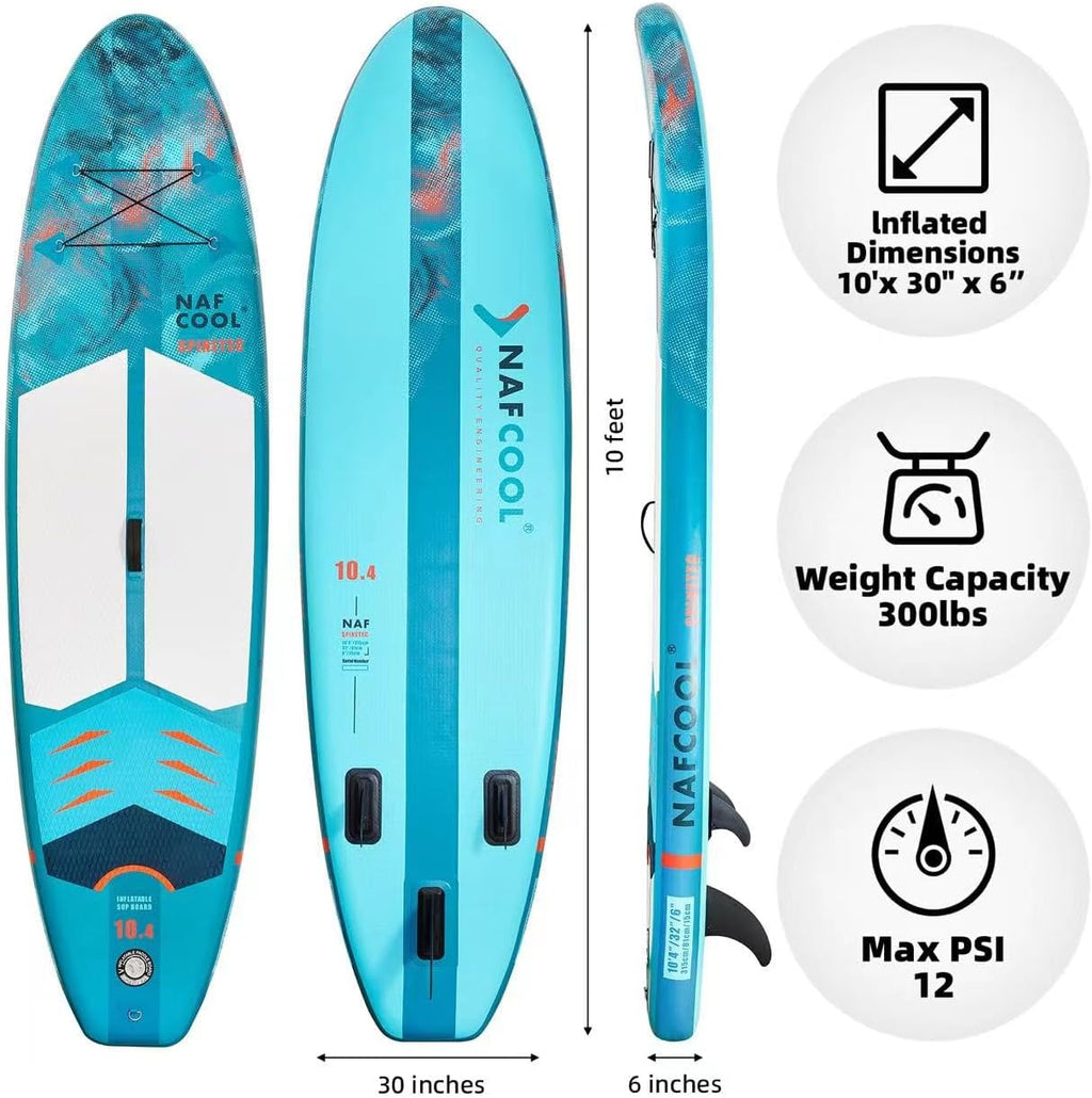 Inflatable Stand Up Paddle Board,10'4'×32'×6' Surfing Standing Paddle Board with SUP Accessories & Backpack, Non-Slip Deck,Removable Fins,Leash,Paddle,Hand Pump for Youth & Adult(Lake Blue)