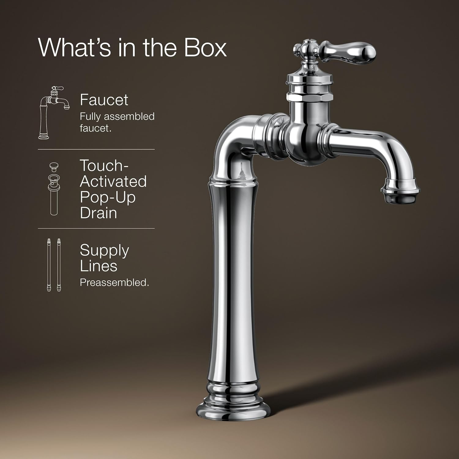 Kohler 72763-9M-CP Artifacts® Gentleman's® Single-Handle Bathroom Sink Faucet, 1.2 gpm, Polished Chrome