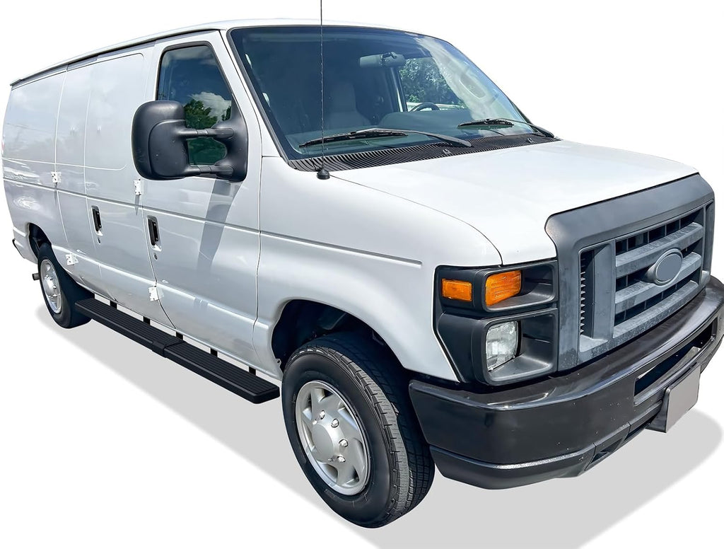 APS Running Boards (Nerf Bars Side Steps Step Bars) Compatible with Ford Econoline 1999-2014 Full Size Van 3-Door (Stainless Steel Black Powder Coated 6 inches)