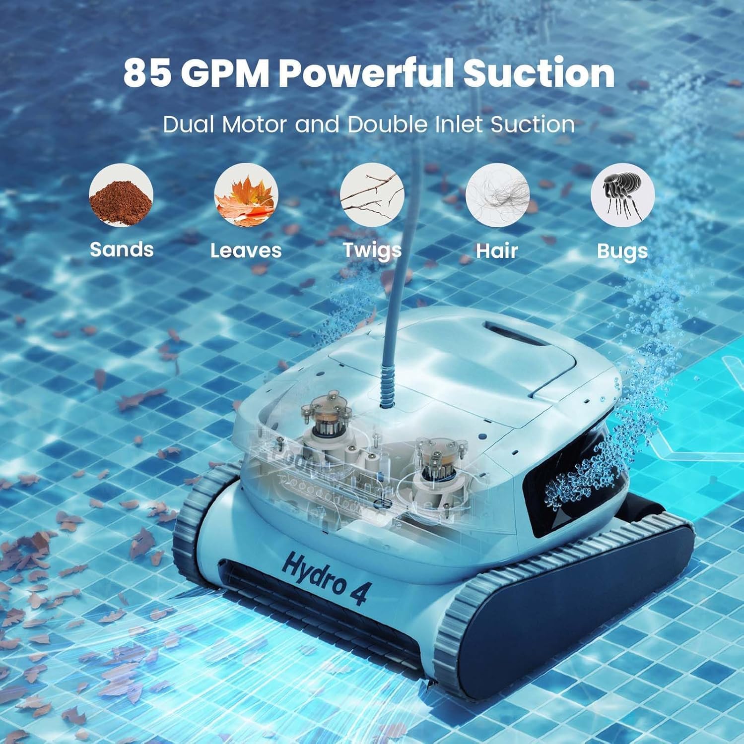 Chasing Hydro 4 Corded Robotic Pool Cleaner, Pool Vacuum for Inground Aboveground Pools, Floor Wall Waterline Cleaning, 4.1L Filter Basket, Pool Cleaner Robot Ideal for Pools up to 50 FT in Length