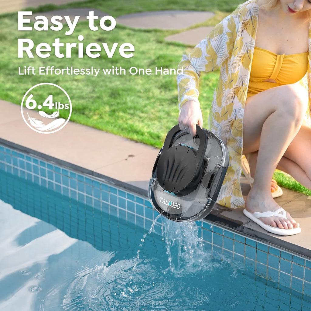 2026 TALOSBO S1 Pro Cordless Pool Cleaner – Dual Motor Suction, 120-Min Runtime, Fast Charging, Large-Capacity Filter Basket & Smart Self-Parking for Above-Ground Pools Obsidian