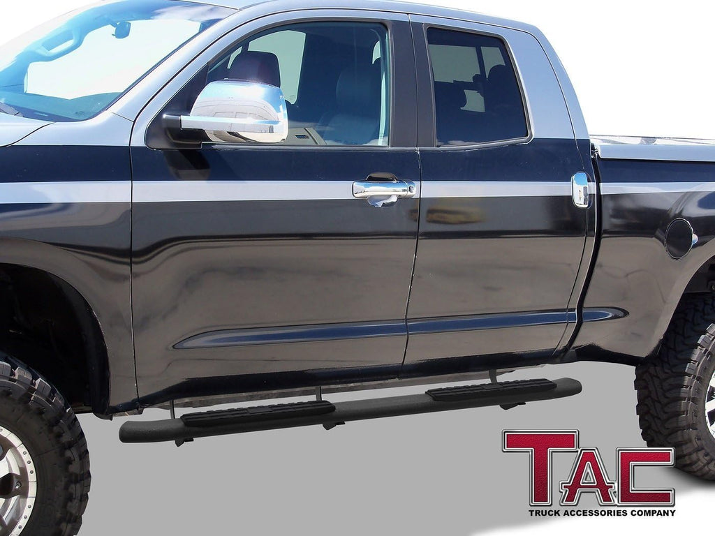TAC 4.25' Side Steps Fit 2007-2021 Toyota Tundra Double Cab Pickup Truck Oval Bend Texture Black Nerf Bars Running Boards Exterior Accessories (Texture Powder Coating Brackets) (2 Pieces)