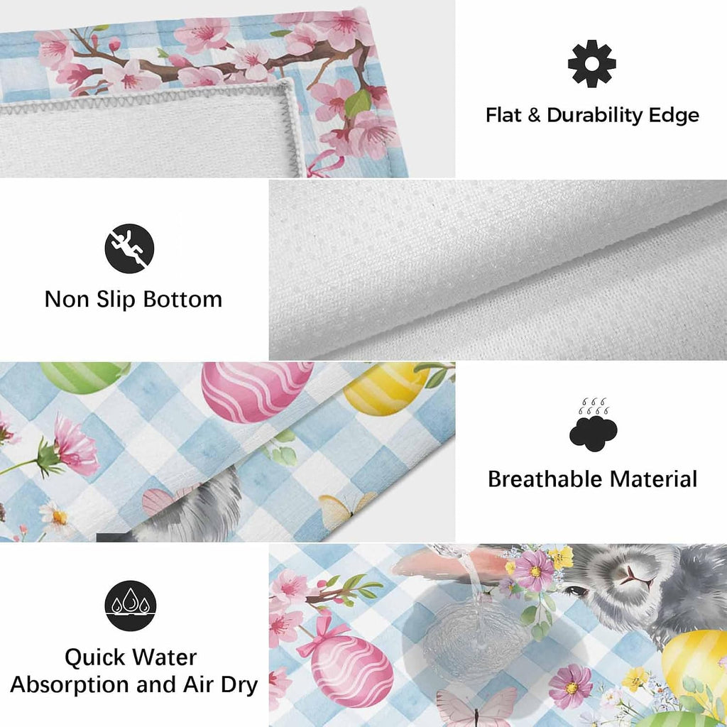 Blue Easter Outdoor Rug for Patio/Deck/Porch, Non-Slip Large Area Rug 6 x 9 Ft, Spring Watercolor Bunny Eggs Flower Plaid Indoor Outdoor Rugs Washable Area Rugs, Reversible Camping Rug Carpet Runner