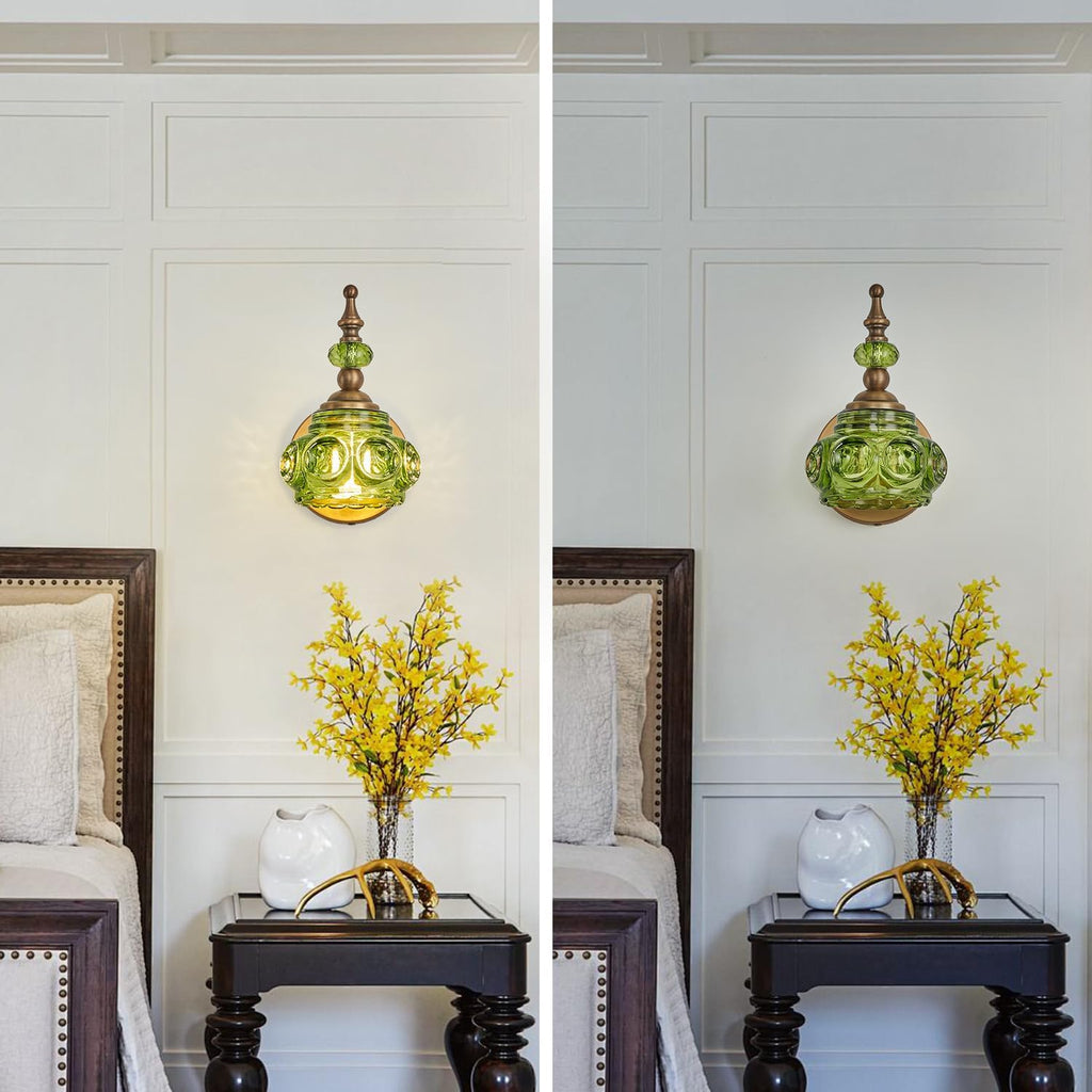 2-Pack Wall Sconces Green + Brass Bathroom Vanity Lighting Fixtures, Vintage Vanity Light Rust-Proof and Durable for Bedroom Living Room Hallway