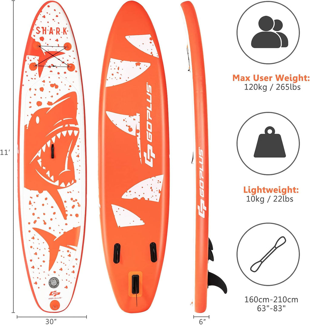 Goplus Inflatable Stand up Paddle Board, 10'/10.5'/11' SUP 6' Thick with Premium Accessories, Adjustable Aluminum Paddle, Leash, Carry Bag, Hand Pump, Removable Fin, ISUP for Adults