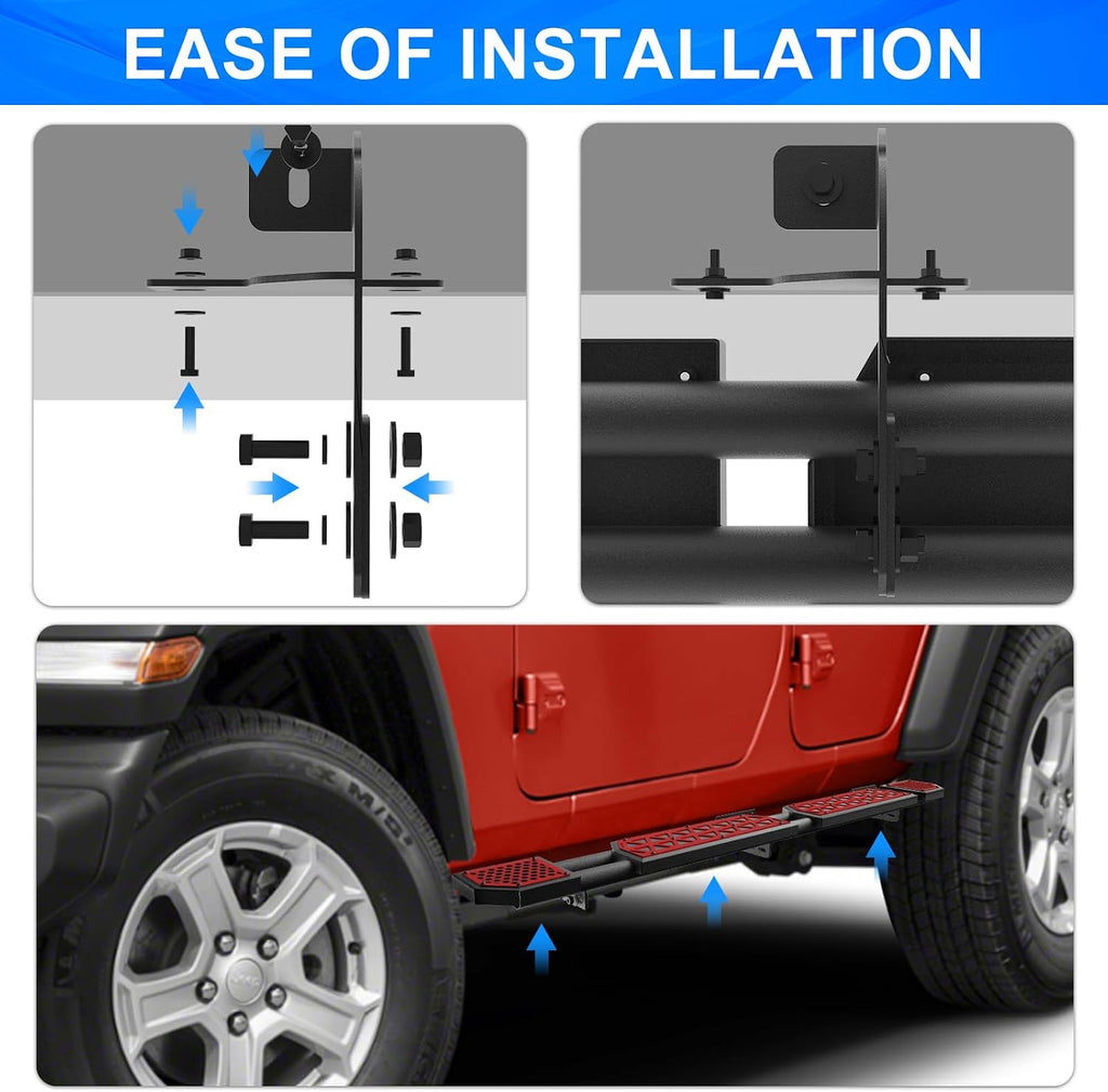 Red Running Boards fit for Jeep Wrangler JL 2018-2026 | side steps for JL 4 door 7 inch red panel step bars rock rails steps rock sliders estribos para