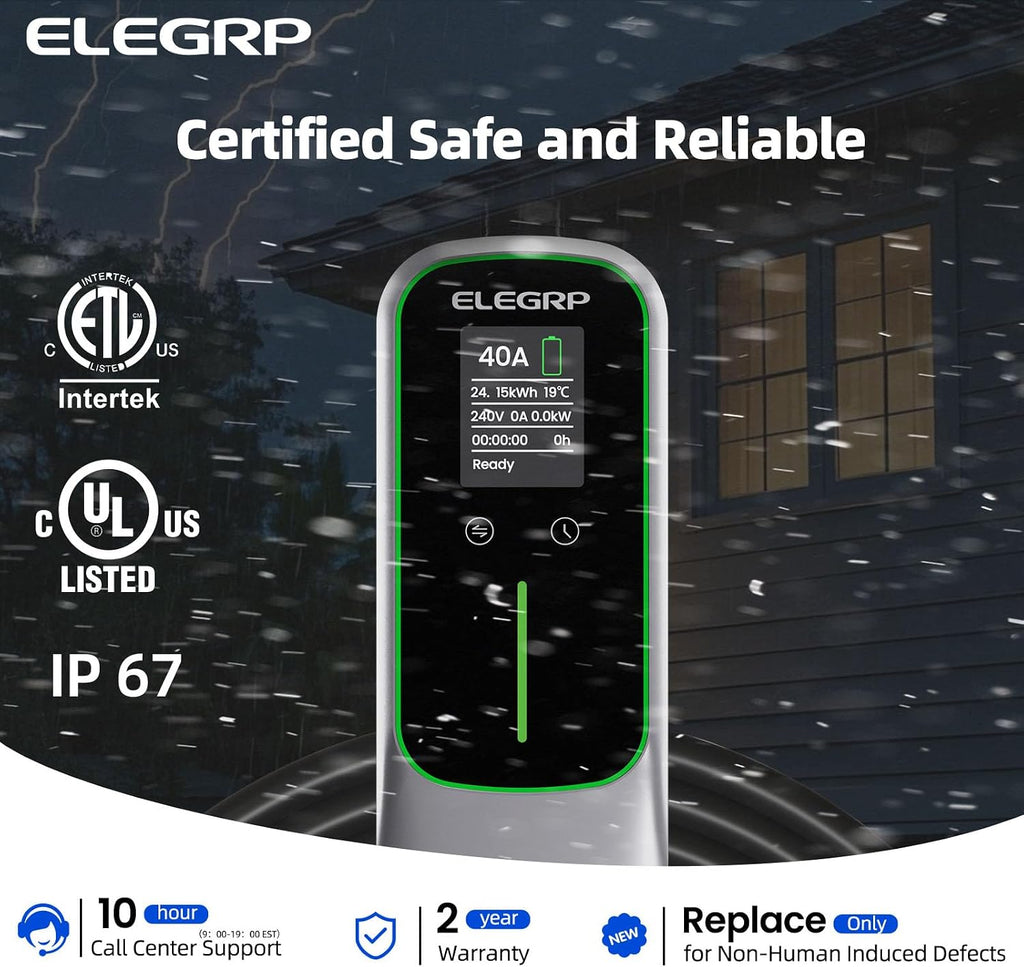 ELEGRP Level 2 EV Charger 40Amp, J1772 Portable Electric Car Charger, 240V NEMA 14-50 Plug, ETL Certified with 25FT Extension Cable