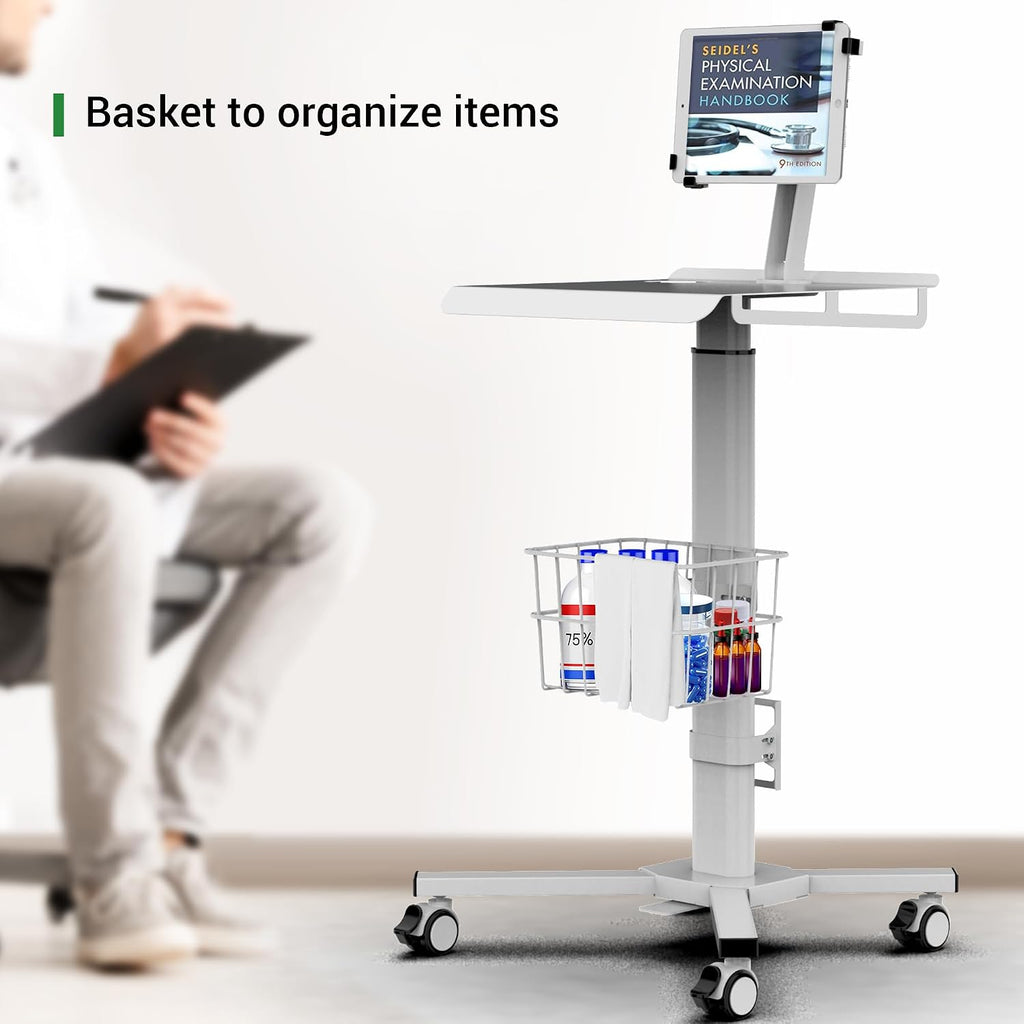 Mobile Medical Tablet Cart Compatible with 9.7-12.9' iPad, Rolling Medical Workstation, Mobile Tablet Workstation for Hospital, Clinic, Library, Restaurant, Rolling Floor Stand Cart