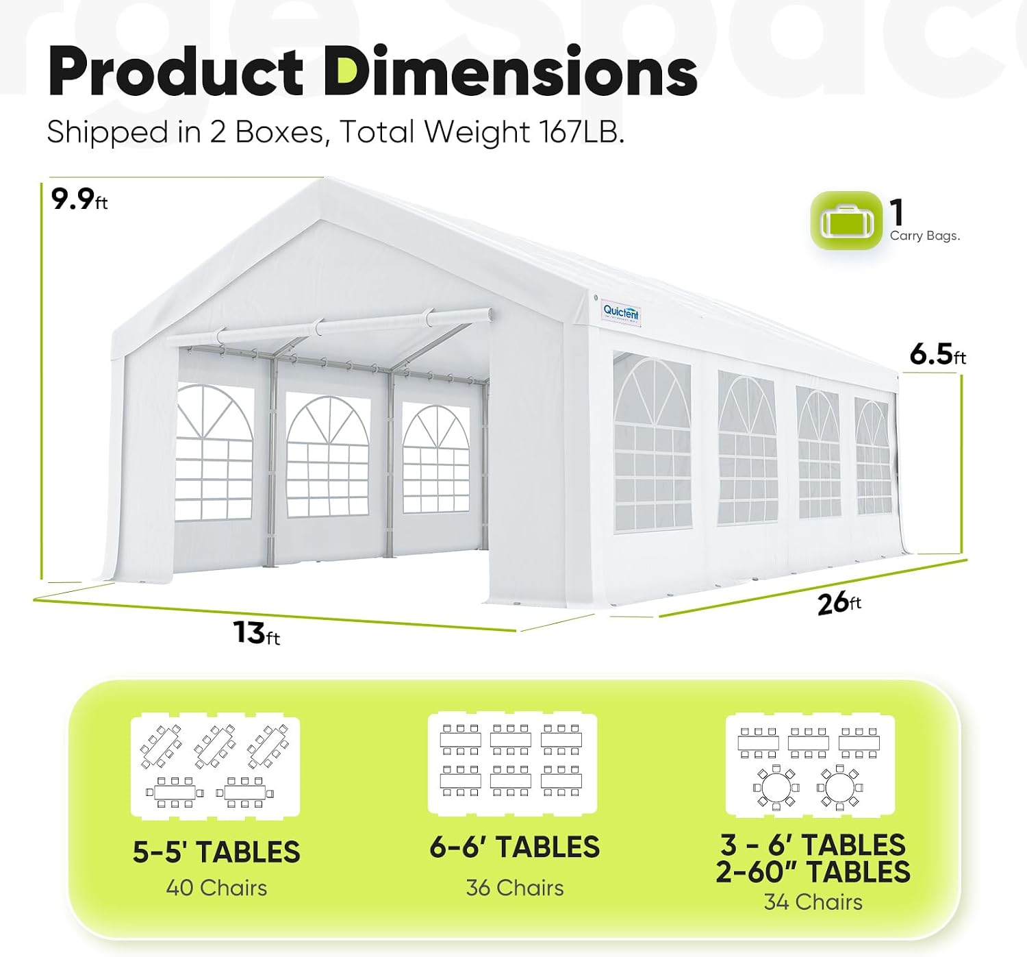 Quictent Party Tent Heavy Duty Outdoor Canopy Tent Wedding Event Shelter BBQ Wedding Tents for Parties with Storage Bags (13'x26')