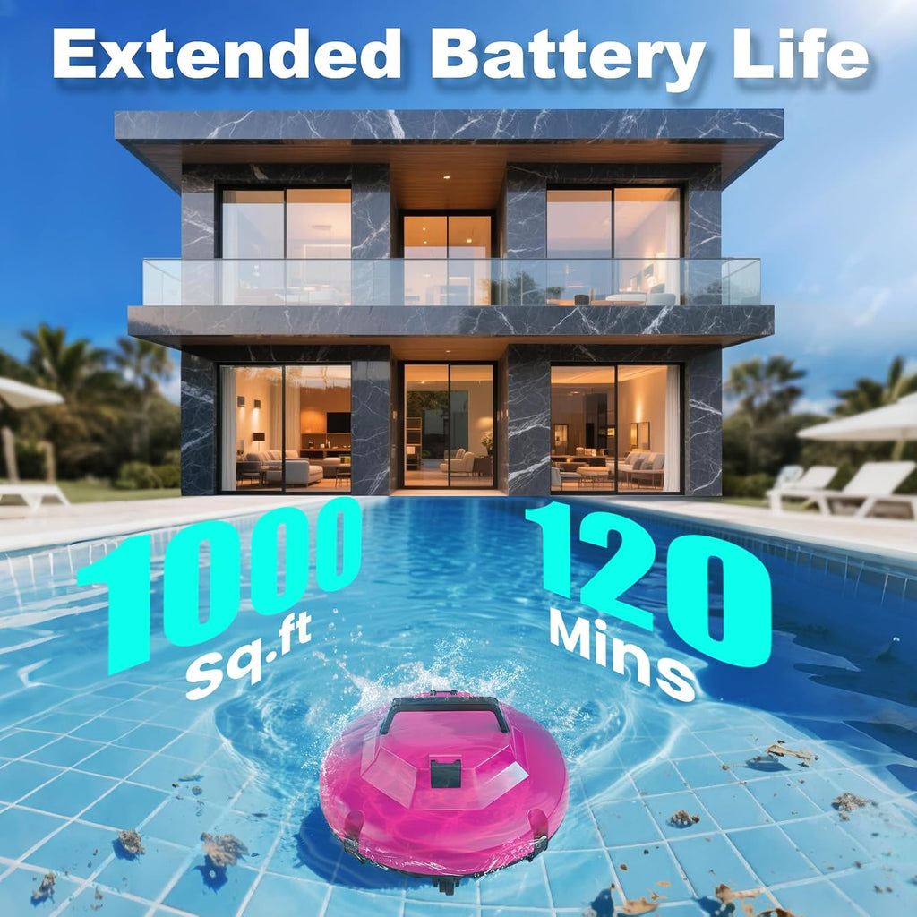 2026 Cordless Robotic Pool Cleaner - 120 Mins Automatic Pool Vacuum for Above Ground Pool & In - Ground Flat Pools up to 1000 Sq.Ft, Robot Pool Cleaner with Self - Parking Tech