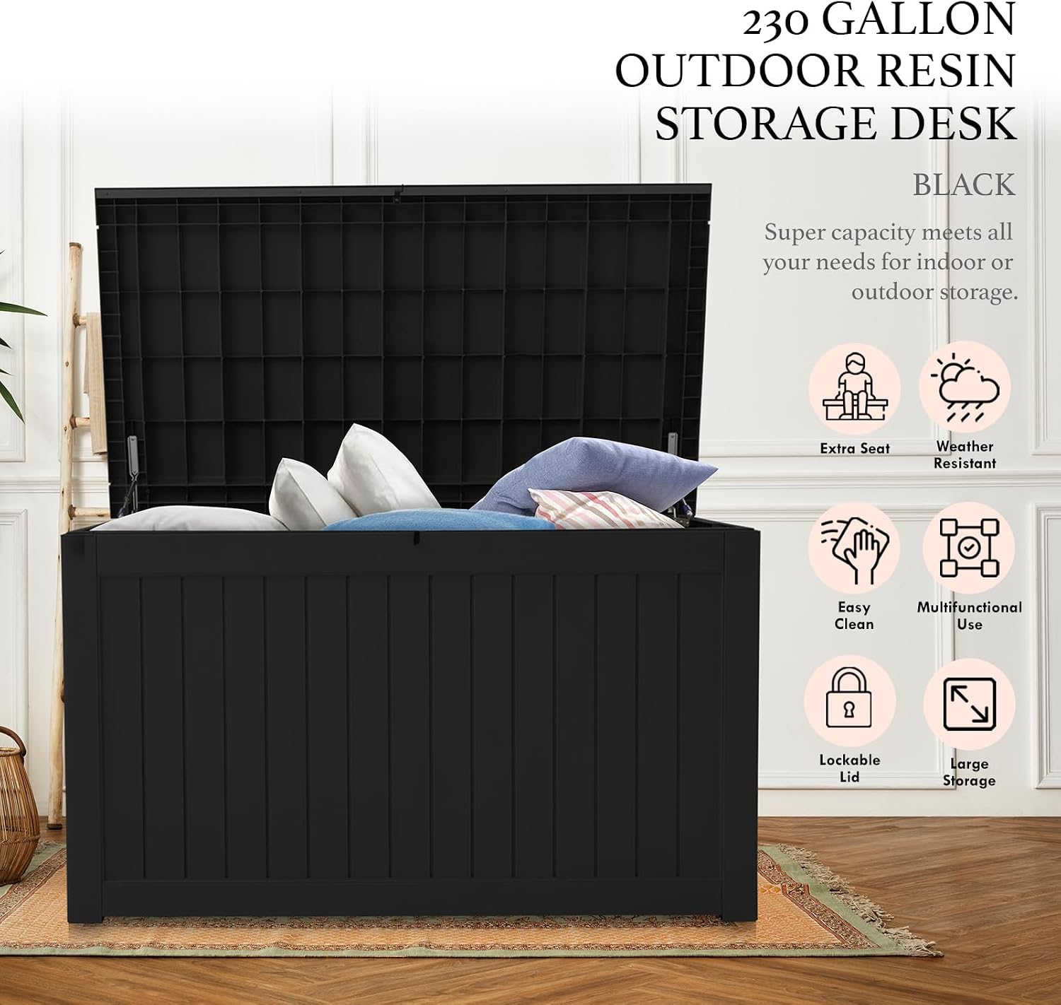 AJP Distributors Outdoor Storage Shed, Large Resin Storage Box, Waterproof and lockable, suitable for garden, patio, garage, backyard storage (Blcak, 230gal)