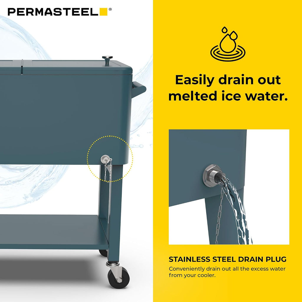 Permasteel Party Cooler with Divider, Removable Basin, Spacious 80-Qt Capacity, Chills 36hrs, Serving Tray, Rolling Ice Chest for Indoor & Outdoor