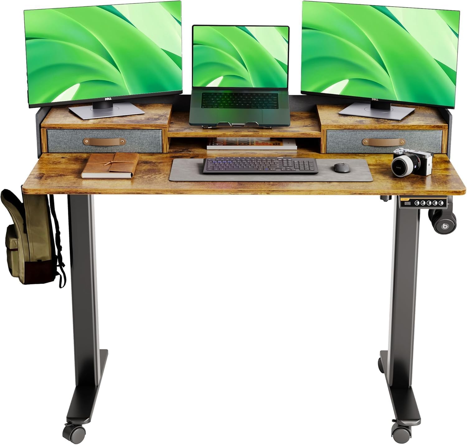 Claiks Standing Desk with Drawers, Stand Up Electric Standing Desk Adjustable Height with Storage Shelf and Splice Board, 48 Inch, Rustic Brown