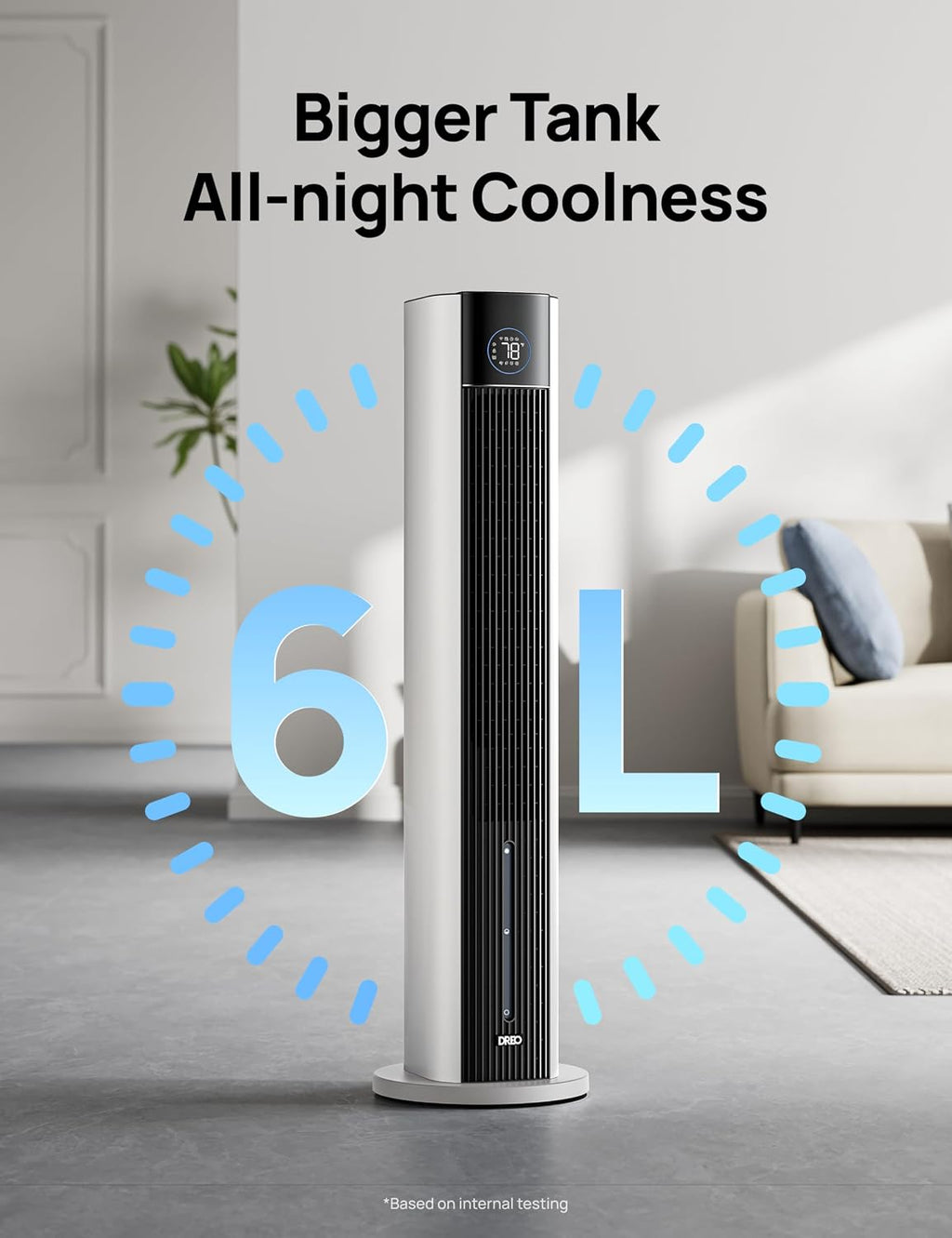 DREO Evaporative Air Swamp Cooler, 43' Cooling Fans that Blow Cold Air 2025 Upgraded, 85° Oscillating Floor Fan for Bedroom, Easy Cleaning, APP Control, Ice Packs, 4 Speeds & 4 Modes, 12H Timer, White