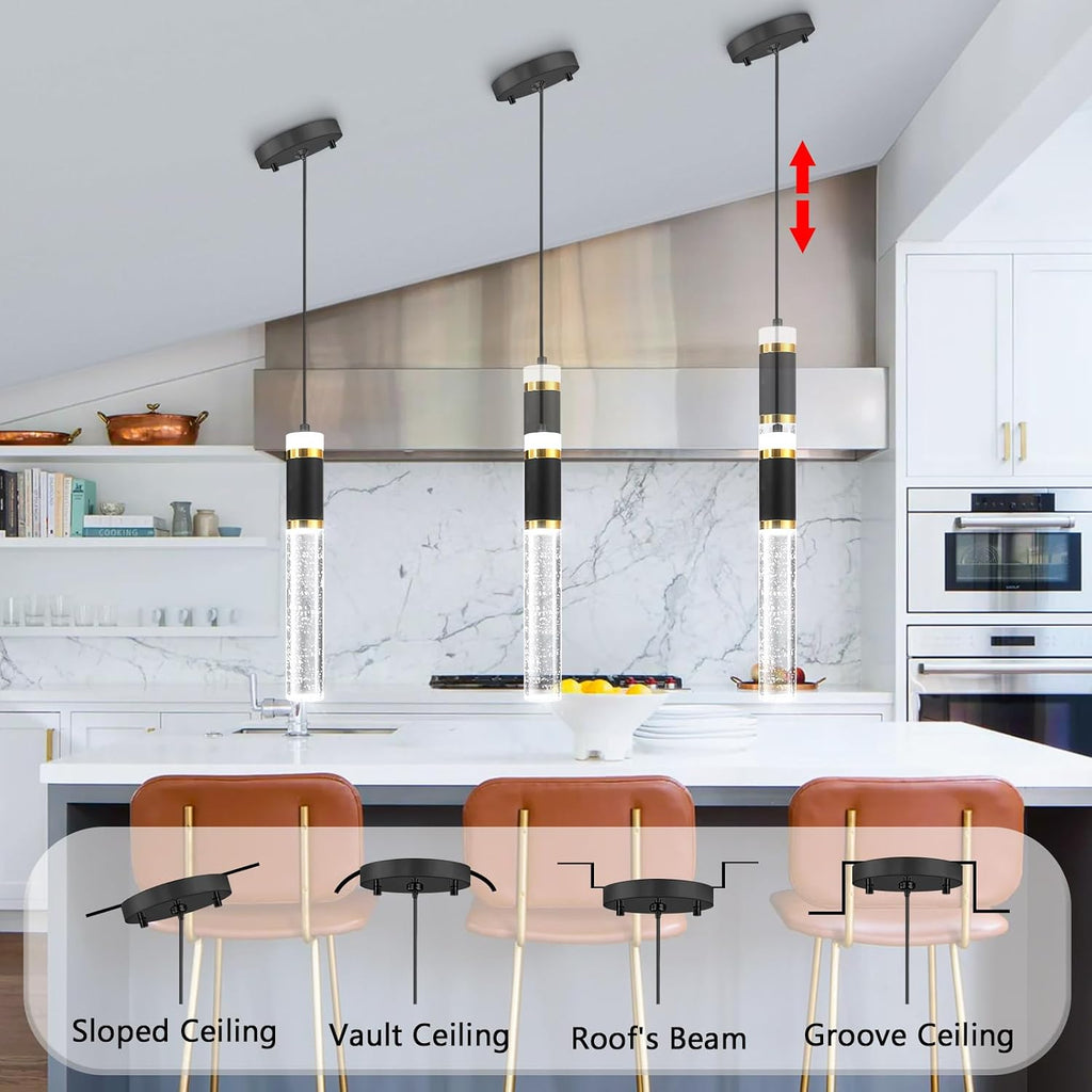 3-packs Pendant Lighting for Kitchen Island Mini Chandeliers Crystal Dining Room Hanging Lights LED Dimmable Drop Lights Ceiling Lighting Fixture Kitchen Sink Light Bathroom Bedroom 2700K 6000K