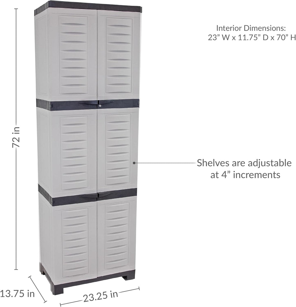 Sunnydaze 72' H Resin Garage Storage Cabinet - Garage Cabinet with Lockable Doors and Adjustable Shelves - Freestanding Utility Storage for Laundry Room, Office, Basement - Gray