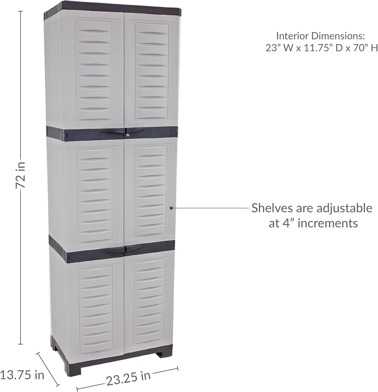 Sunnydaze 72' H Resin Garage Storage Cabinet - Garage Cabinet with Lockable Doors and Adjustable Shelves - Freestanding Utility Storage for Laundry Room, Office, Basement - Gray