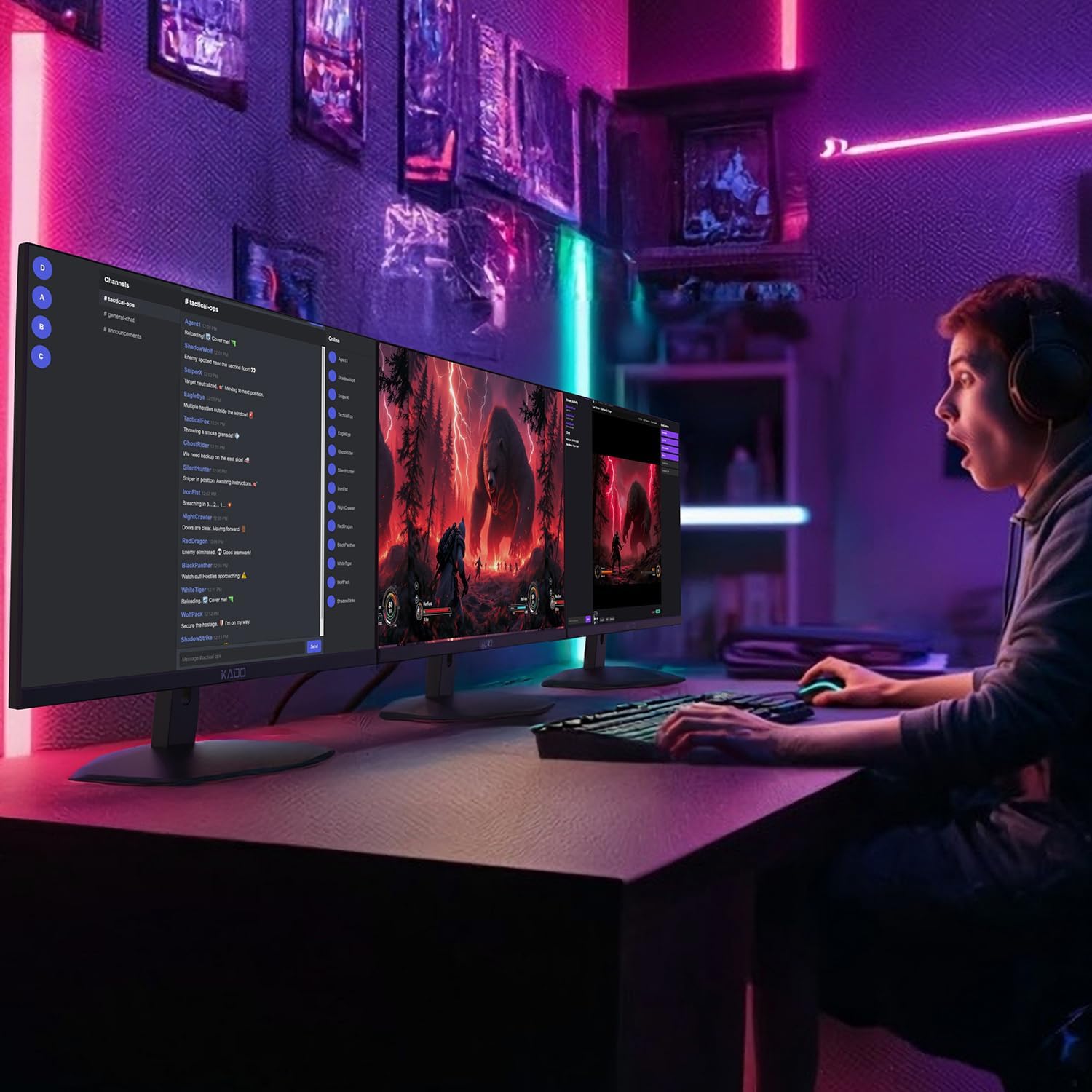 Kado Triple Monitor Setup - 3-Pack 27' 1920x1080 Computer Monitor 75Hz VESA Mount HDMI Office Gaming Hybrid Built-in Speakers (E27 Trio Series)