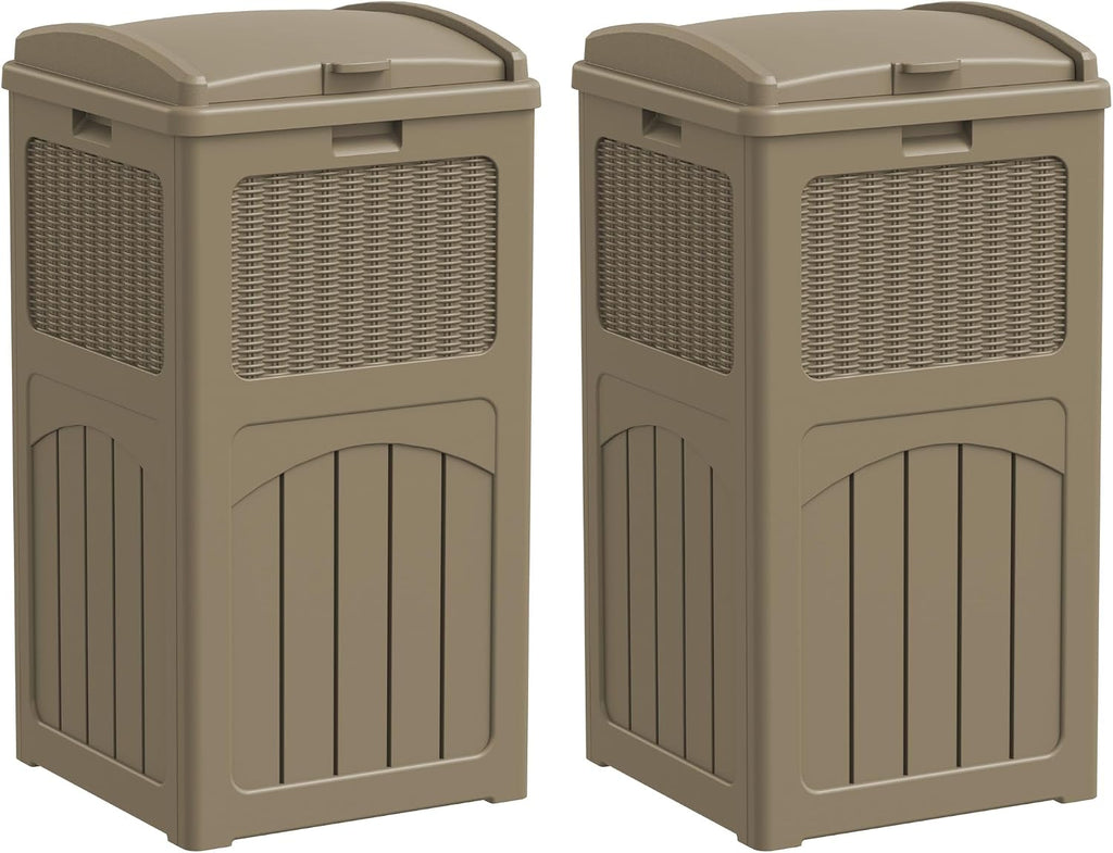 Greesum 2 Pack 33 Package Delivery Box for Outside, Patio Waterproof Resin Garbage Bin with Lid for Hideaway, Deck, Patio, Light Coffee