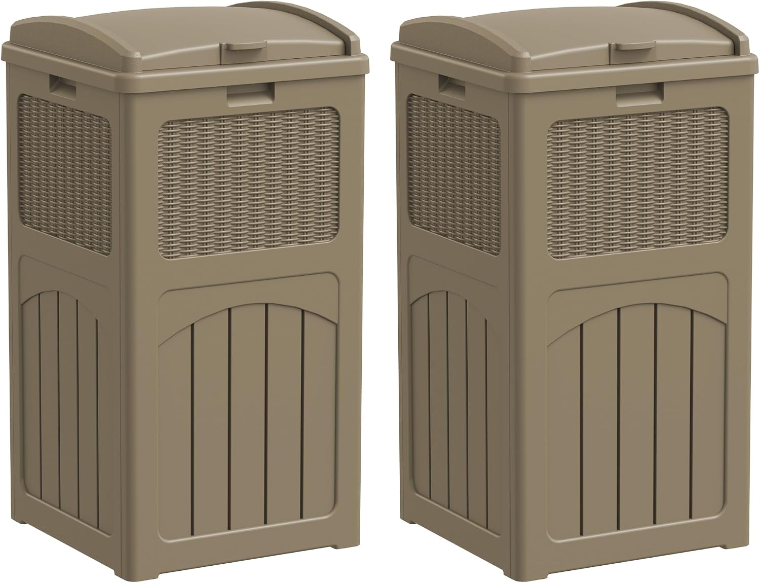 Greesum 2 Pack 33 Package Delivery Box for Outside, Patio Waterproof Resin Garbage Bin with Lid for Hideaway, Deck, Patio, Light Coffee