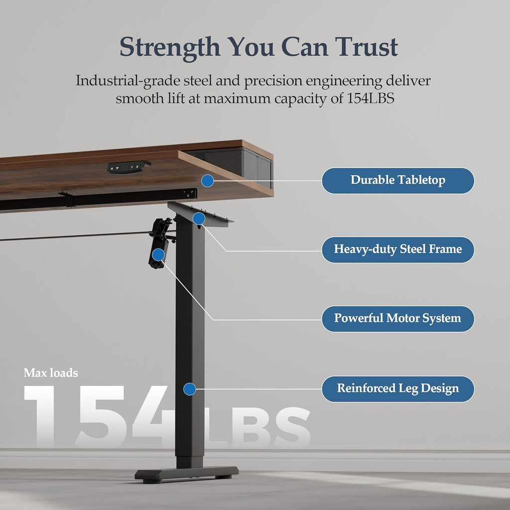 Klicelor 48 x23 Inch Electric Standing Desk with Drawers, Adjustable Height Small Sit Stand Desk for Home Office, Compact Computer Workstation with Storage– Rustic Brown
