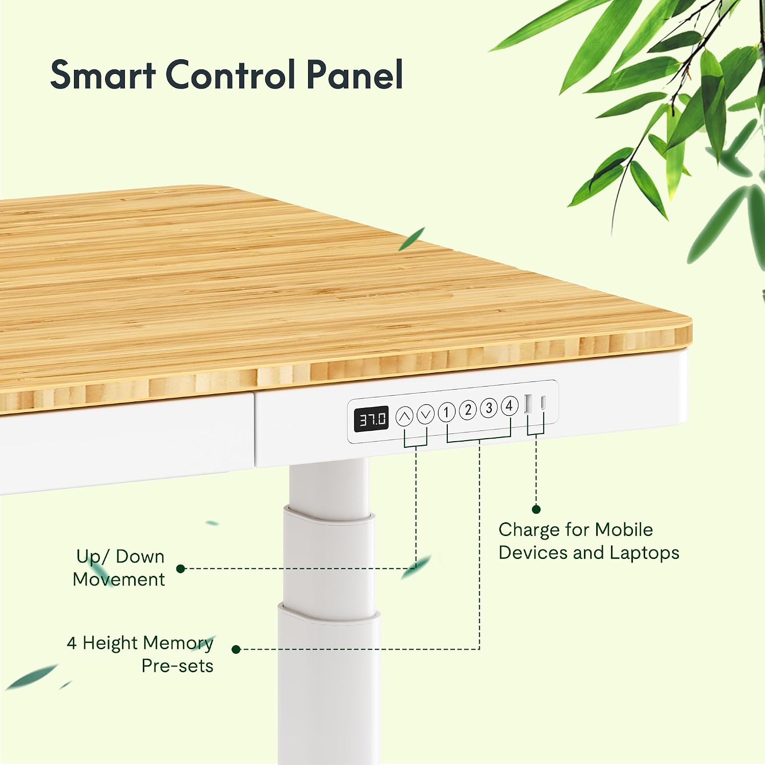 FLEXISPOT Q8 55' Bamboo Standing Desk, Dual Motor 3 Stages Adjustable Height Electric Computer Workstation w/Wireless Charging, Drawer, Quick Install, 220lbs Capacity (Bamboo Tabletop + White Frame)